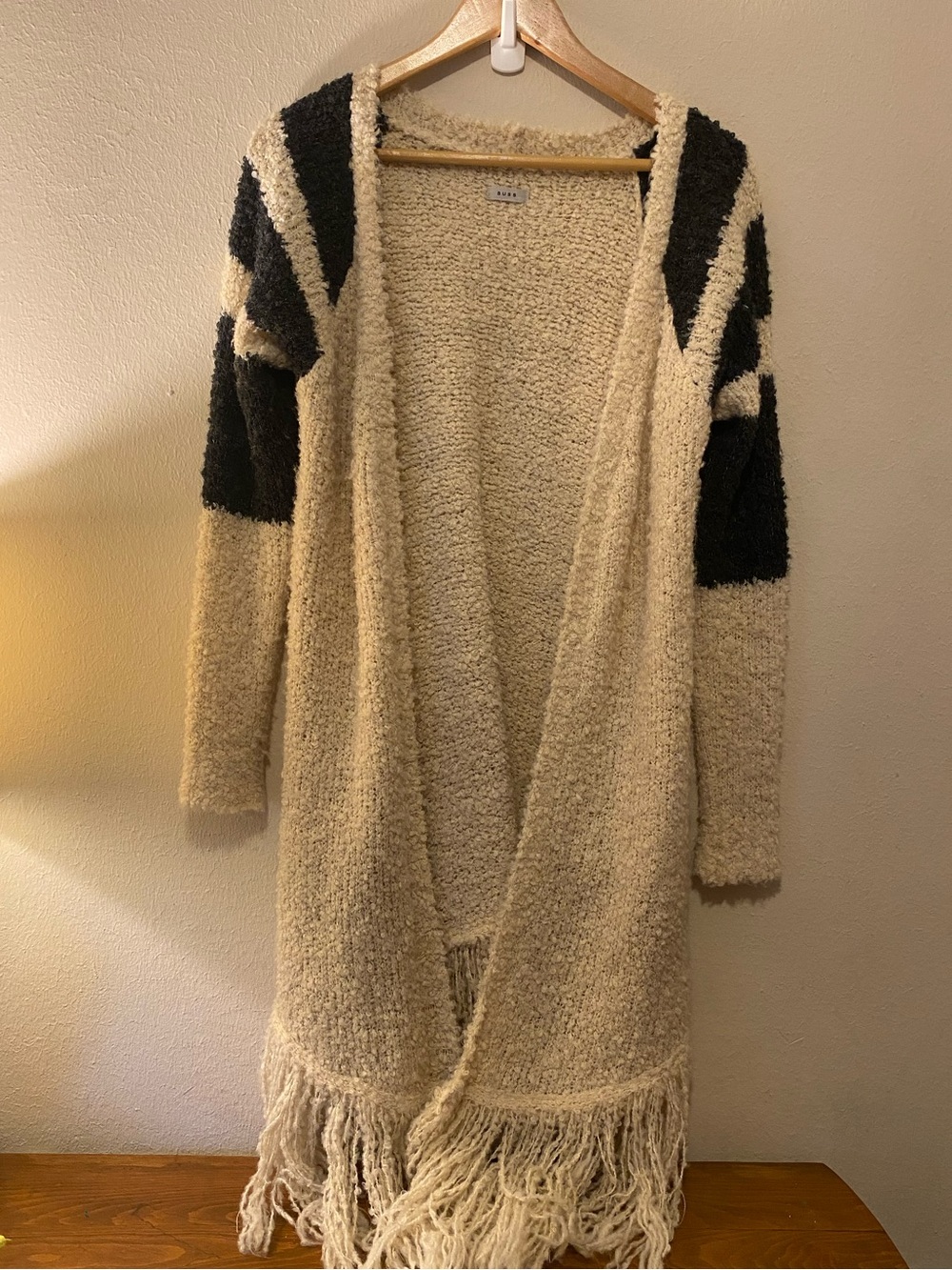 Women’s Suss Knitwear Whitney Longline Open Front Duster Cardigan Fringed Hem
